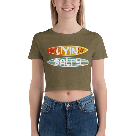 Women’s Crop Tee LIVIN SALTY Surf Boards