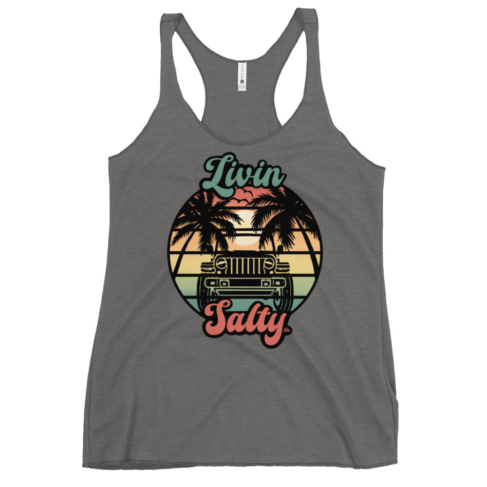 Women's Livin Salty Jeep/Beach Racerback Tank